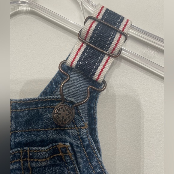 Oshkosh B’gosh Striped Strap Denim Shortalls Kid Overalls Toddler Baby Sz 6 Mo - Picture 2 of 8